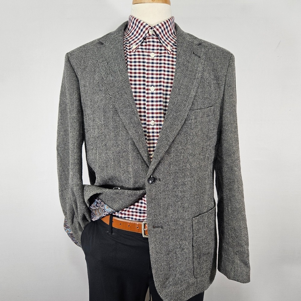 Harry Brown London Men's Sport Coat Blazer Two Button Gray Herringbone Slim 46R
